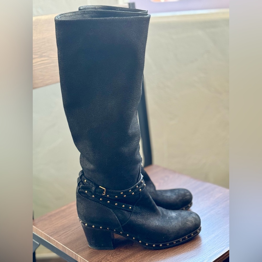 Miu Miu Black Leather Stud Square Toe Boot Size 36